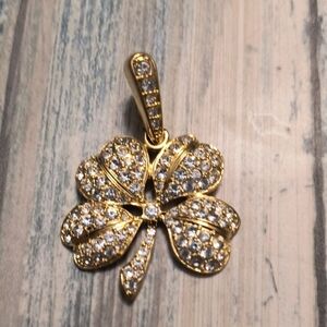 Kenneth Jay Lane KJL gold-plated clover shamrock pendant rhinestone